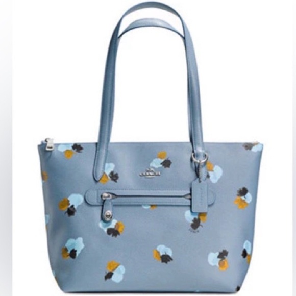 COACH 2015 Taylor Tote Floral PrintCanvas 37226 blue, yellow w dust bag - EUC